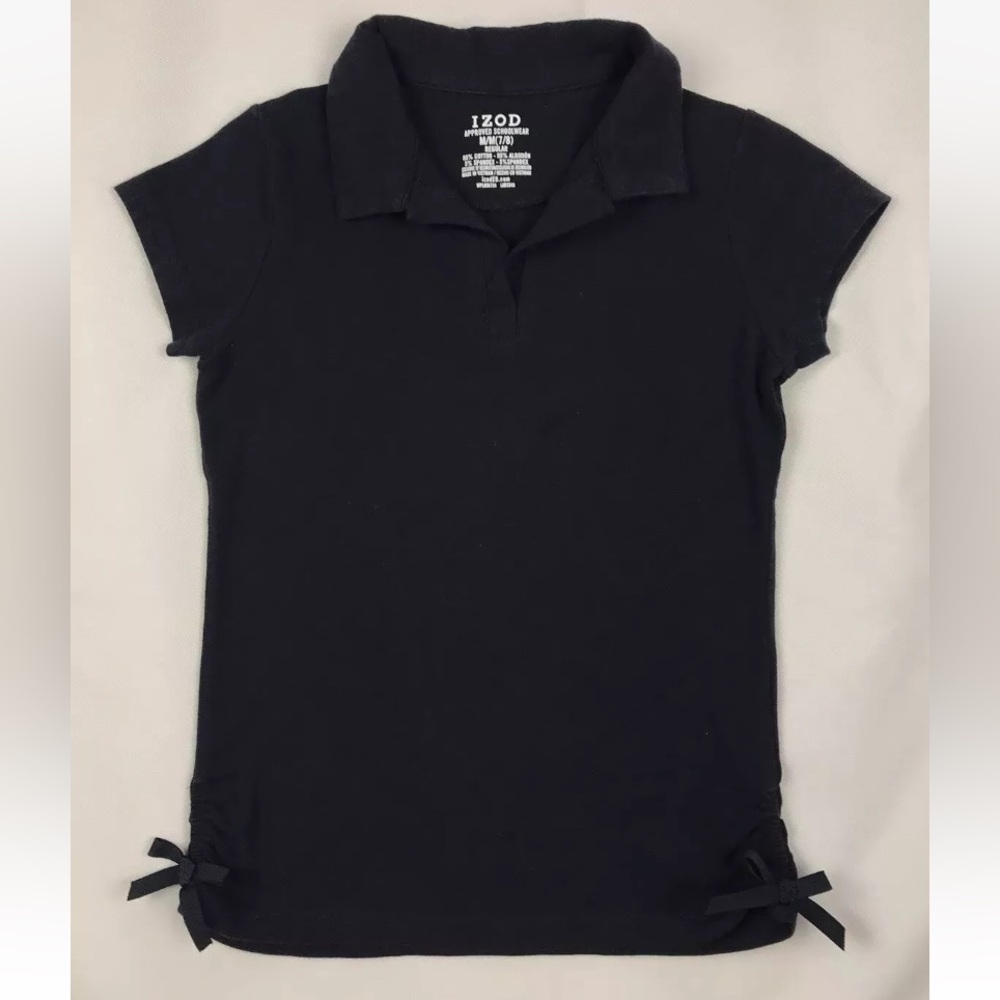 IZOD Girls Shortsleeve Shirt Collar Navy Blue Size 7/8